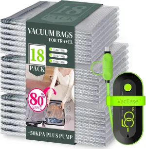 18 Pack Vacuum Bags for Travel with USB Pump, Compression Travel Vacuum Bags for Luggage and Suitcase, Carry-on Size Space Saver Bags for Clothes and Clothing