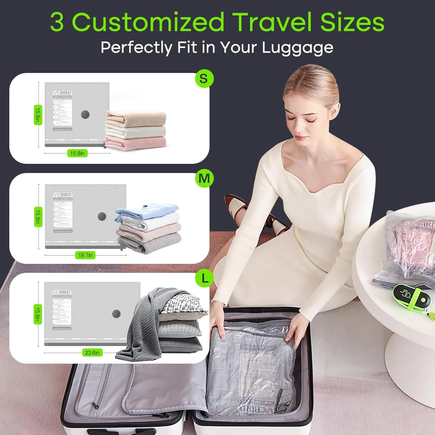 18 Pack Vacuum Bags for Travel with USB Pump, Compression Travel Vacuum Bags for Luggage and Suitcase, Carry-on Size Space Saver Bags for Clothes and Clothing