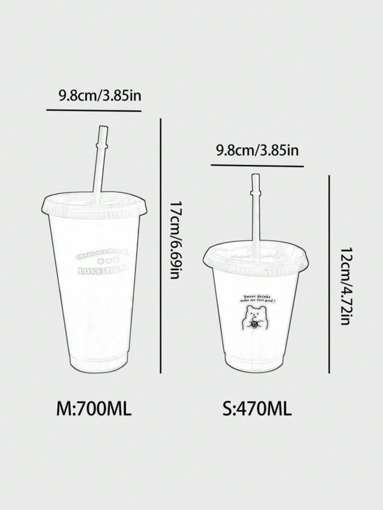 1pc English Letters Bear Plastic Straw Cup Girl Heart Water Cup Portable Coffee Cup Juice Cup
