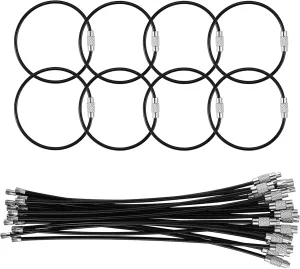 25 Pack Wire Keychain Cable,5.9 Inches Nylon Coated Stainless Steel Key Ring,Luggage Tag Loops,2mm Twist Barrel,Black