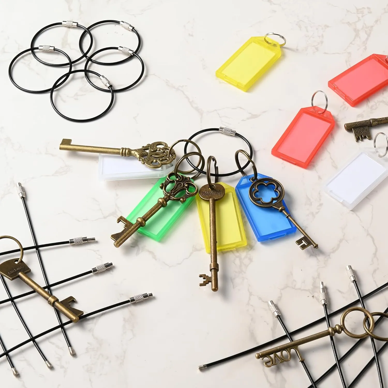 25 Pack Wire Keychain Cable,5.9 Inches Nylon Coated Stainless Steel Key Ring,Luggage Tag Loops,2mm Twist Barrel,Black