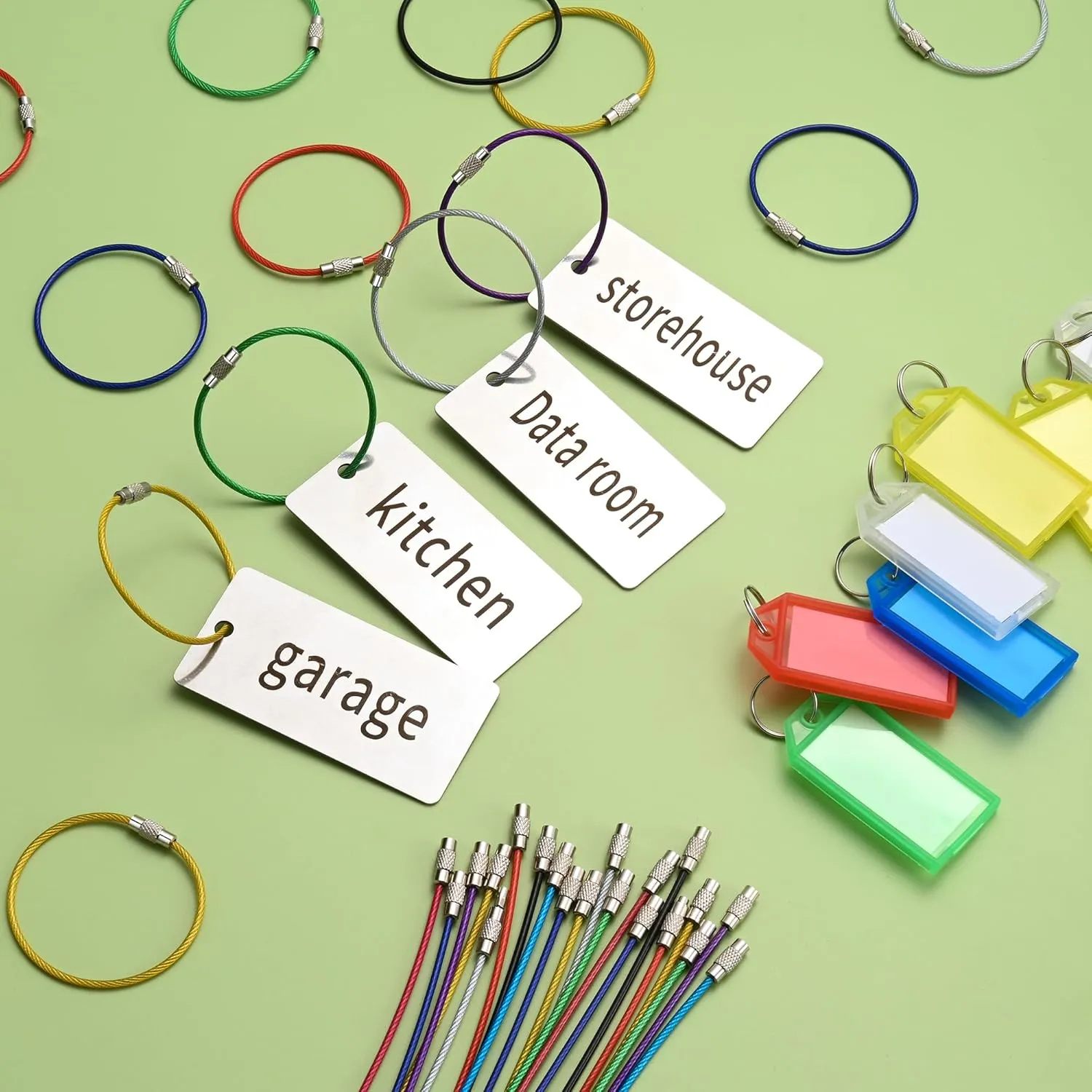 25 Pack Wire Keychain Cable,5.9 Inches Nylon Coated Stainless Steel Key Ring,Luggage Tag Loops,2mm Twist Barrel,Black