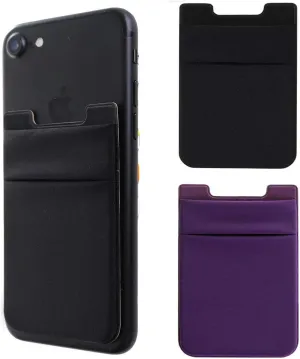 2Pack Adhesive Phone Pocket,Cell Phone Stick On Card Wallet,Credit Cards/ID Card Holder(Double Secure) with Sticker for Back of iPhone,Android and All Smartphones-Black&Purple