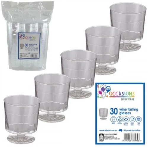 30pk Clear Plastic Wine Tasting Glasses 45ml