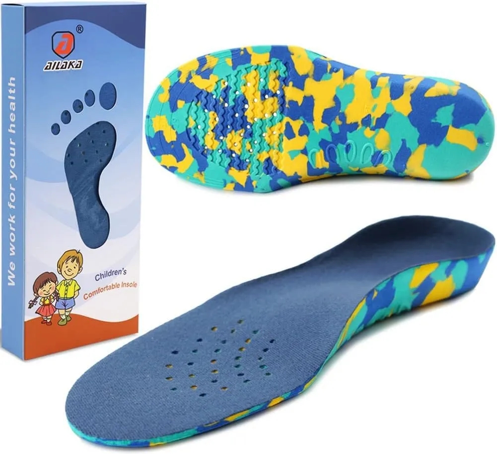 Ailaka Kids Orthotic Cushioning Arch Support Shoe Insoles, Children EVA Foam Inserts for Flat Feet, Plantar Fasciitis