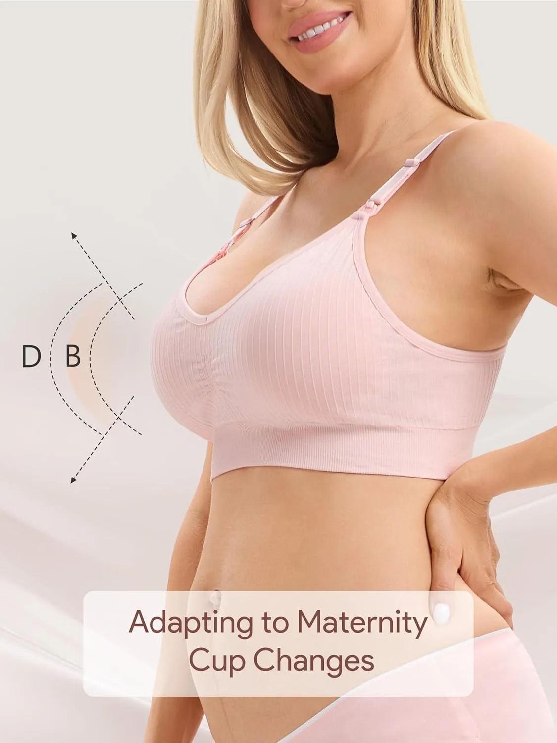 Angelhood Ribbed Nursing Bra Wireless V Neck Maternity Nursing Bra Low Cut Bralette Sleeping Breastfeeding with Extenders