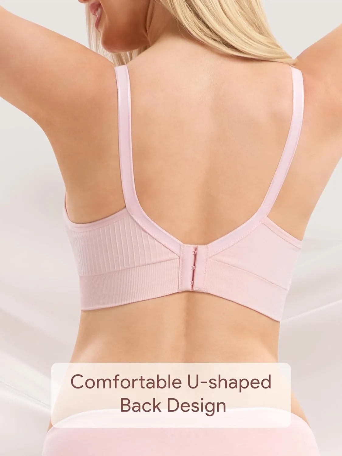 Angelhood Ribbed Nursing Bra Wireless V Neck Maternity Nursing Bra Low Cut Bralette Sleeping Breastfeeding with Extenders