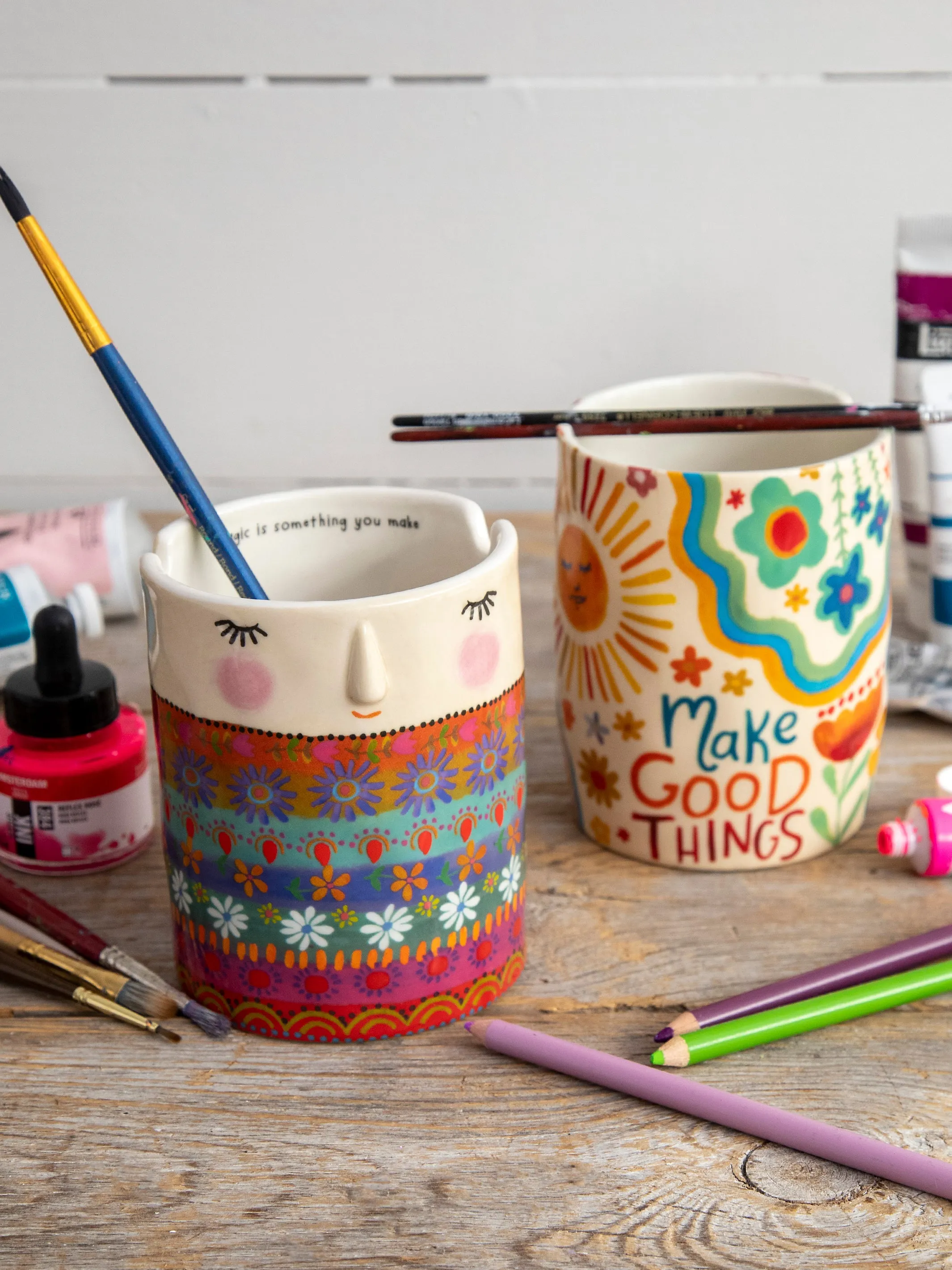 Ceramic Painter's Cup - Folk Lady