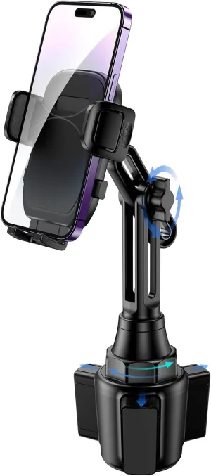 Cup Phone Mount for Car, [Upgraded Version] Universal Cup Phone Cradle Holder with Long and Adjustable Neck, Friendly Compatible with Cell Phone iPhone, Samsung, Google and All Smartphones