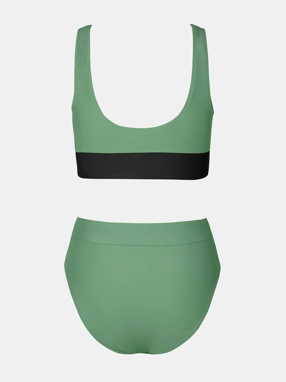 CUPSHE Women's Bikini Sets Two Piece Swimsuit Scoop Neck Tank Wide Straps Midkini Stitching