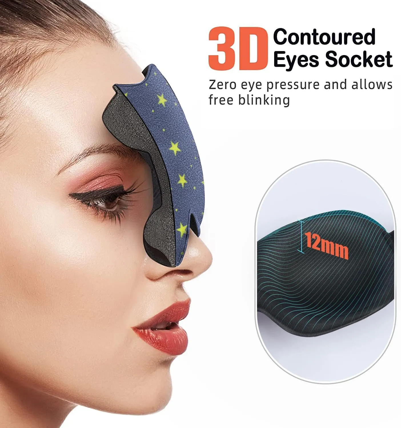 Cute Eye Mask Sleep Mask for Men Women Kids,2 Pack 3D Contoured Cup Sleeping Mask & Blindfold, Concave Molded Night Sleep Mask, Block Out Light (B-Stars, 1 Count (Pack of 1))