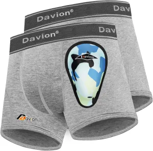 Davion 2-Pack Boys Underwear with 1 Soft Protective Athletic Cup Youth Briefs for Football, Baseball, Lacrosse