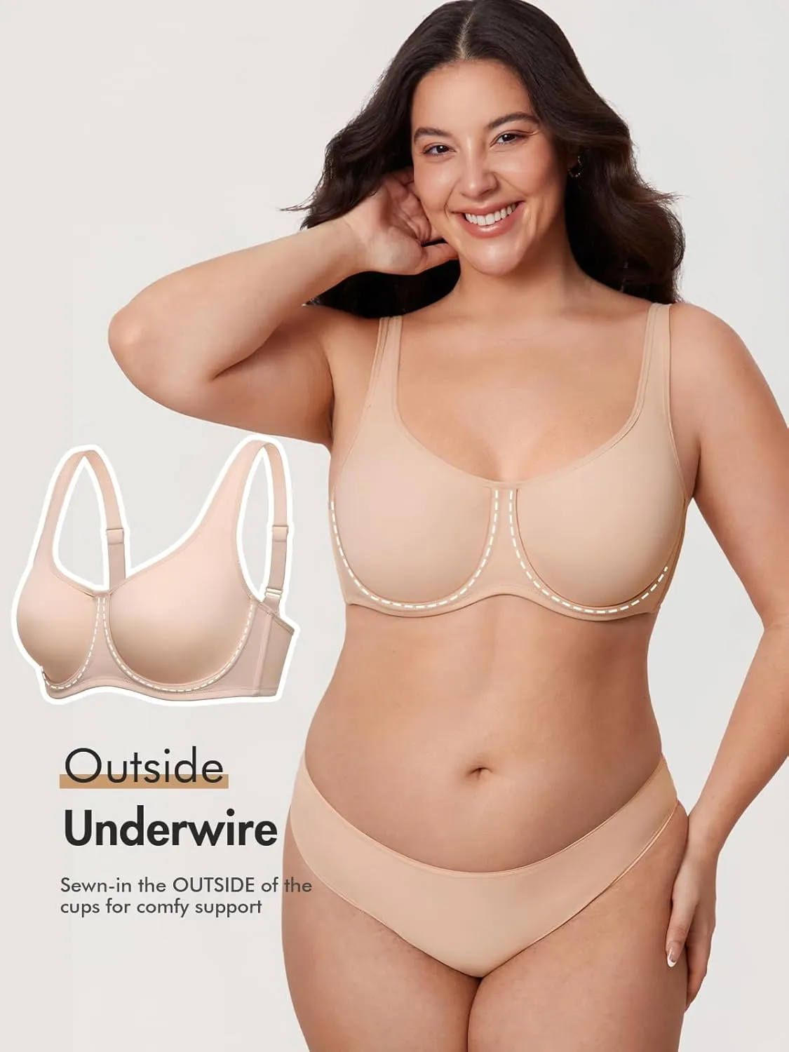 DELIMIRA Women's Confishape Full Coverage Bra Plus Size Supportive Underwire Unlined Comfortable Bras