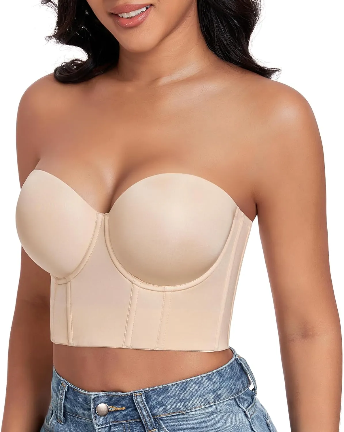 DotVol Women's Longline Strapless Full Figure Underwire Corset Bustier Bra