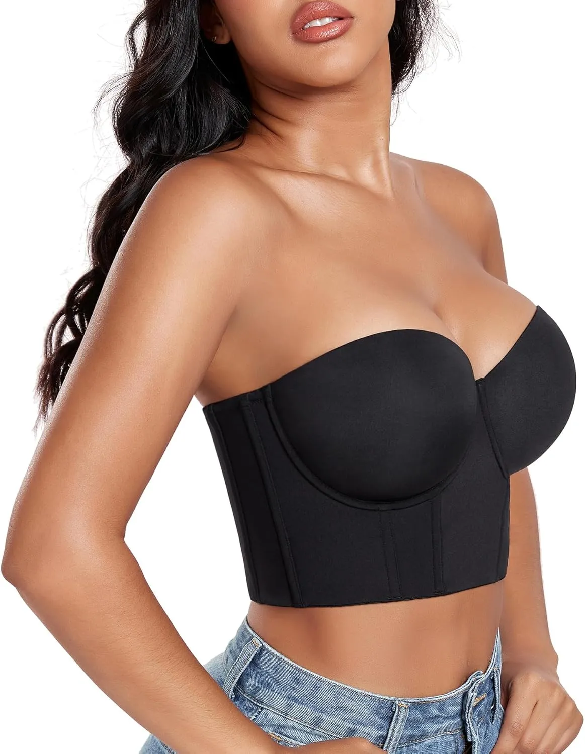 DotVol Women's Longline Strapless Full Figure Underwire Corset Bustier Bra