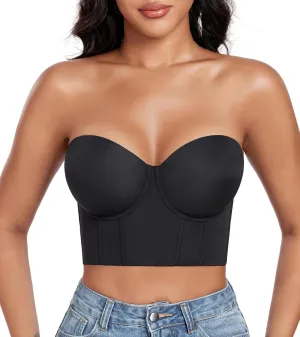 DotVol Women's Longline Strapless Full Figure Underwire Corset Bustier Bra
