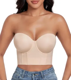 DotVol Women's Longline Strapless Full Figure Underwire Corset Bustier Bra