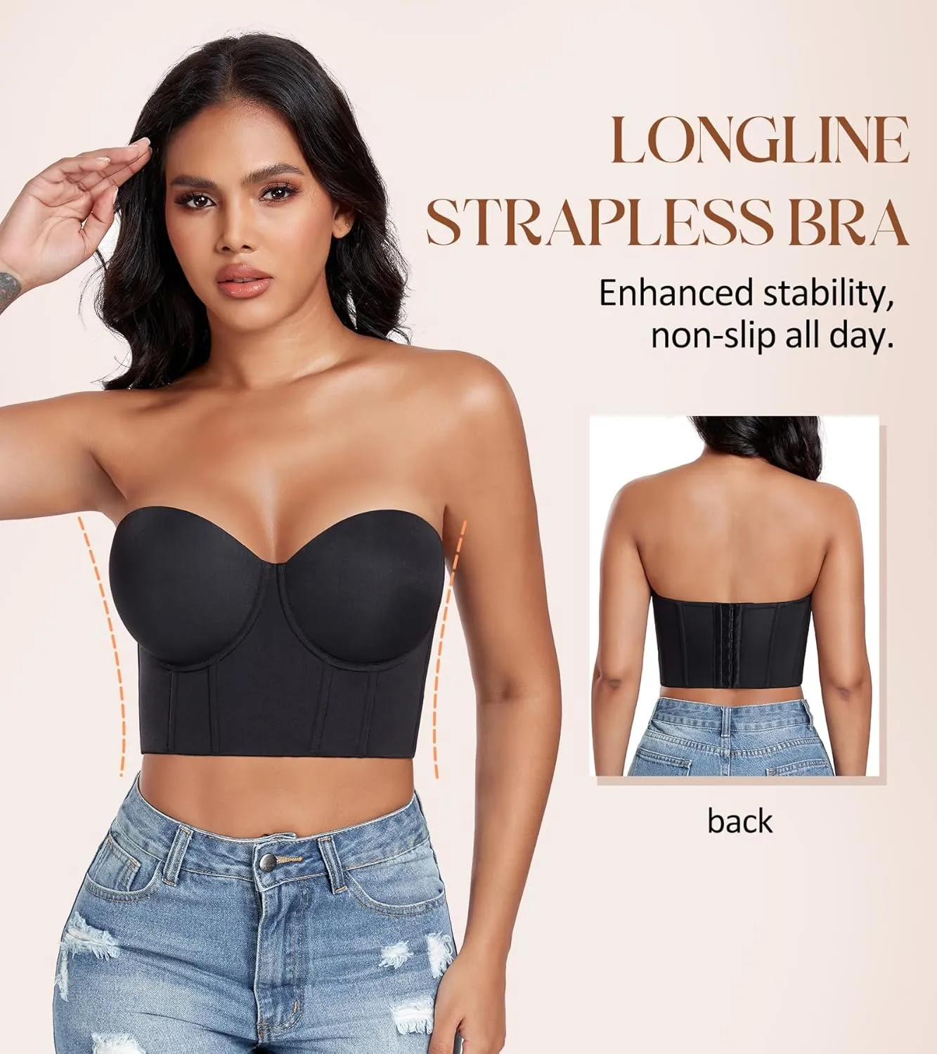DotVol Women's Longline Strapless Full Figure Underwire Corset Bustier Bra