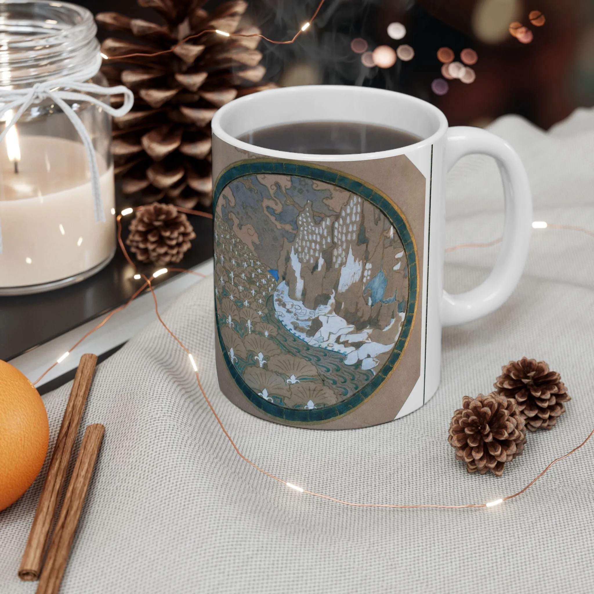 EliseuVisconti-A838-Paisagem rochosa estilizada – Email cloisonné – Estudo para Marchetaria Beautiful Novelty Ceramic Coffee Mug 11oz