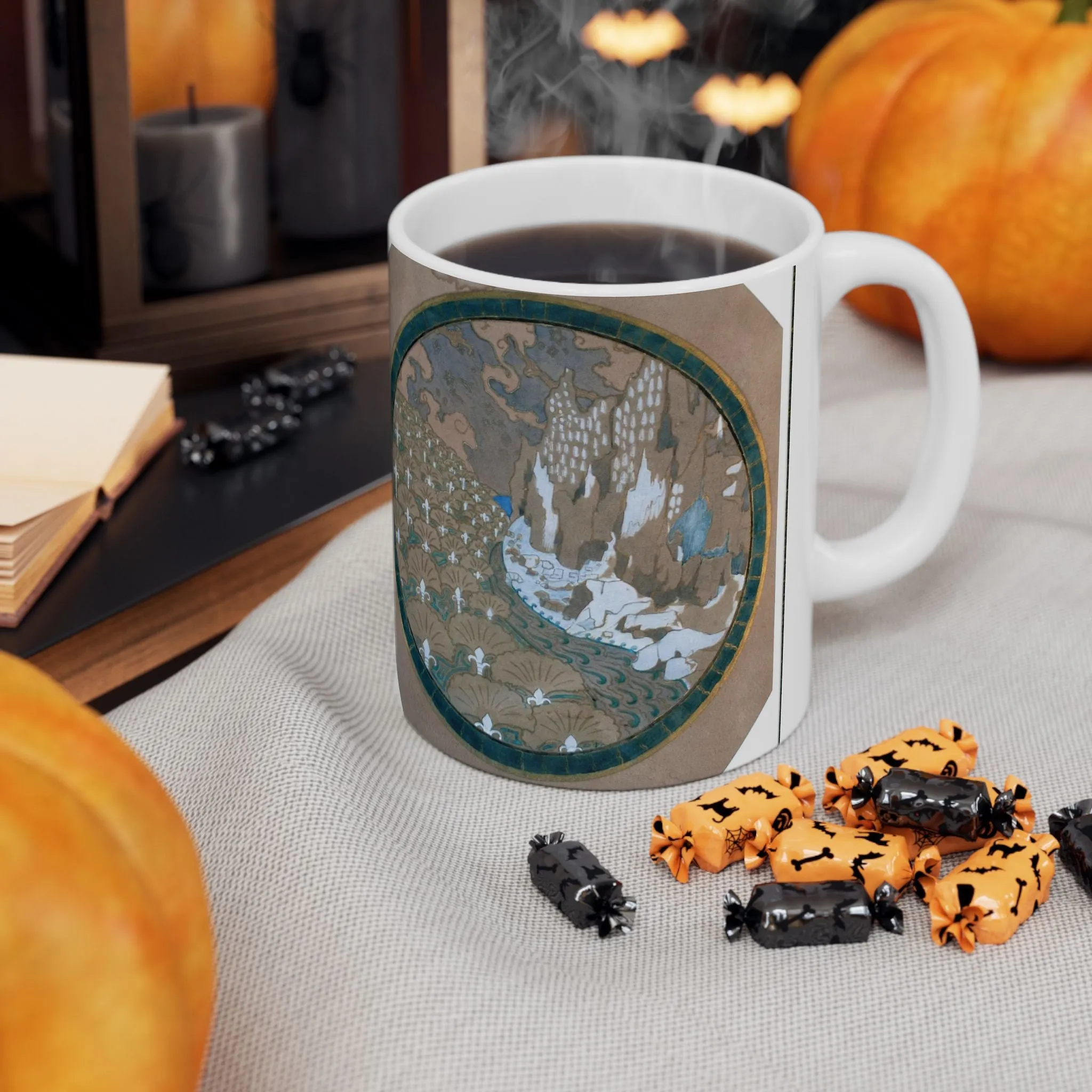 EliseuVisconti-A838-Paisagem rochosa estilizada – Email cloisonné – Estudo para Marchetaria Beautiful Novelty Ceramic Coffee Mug 11oz