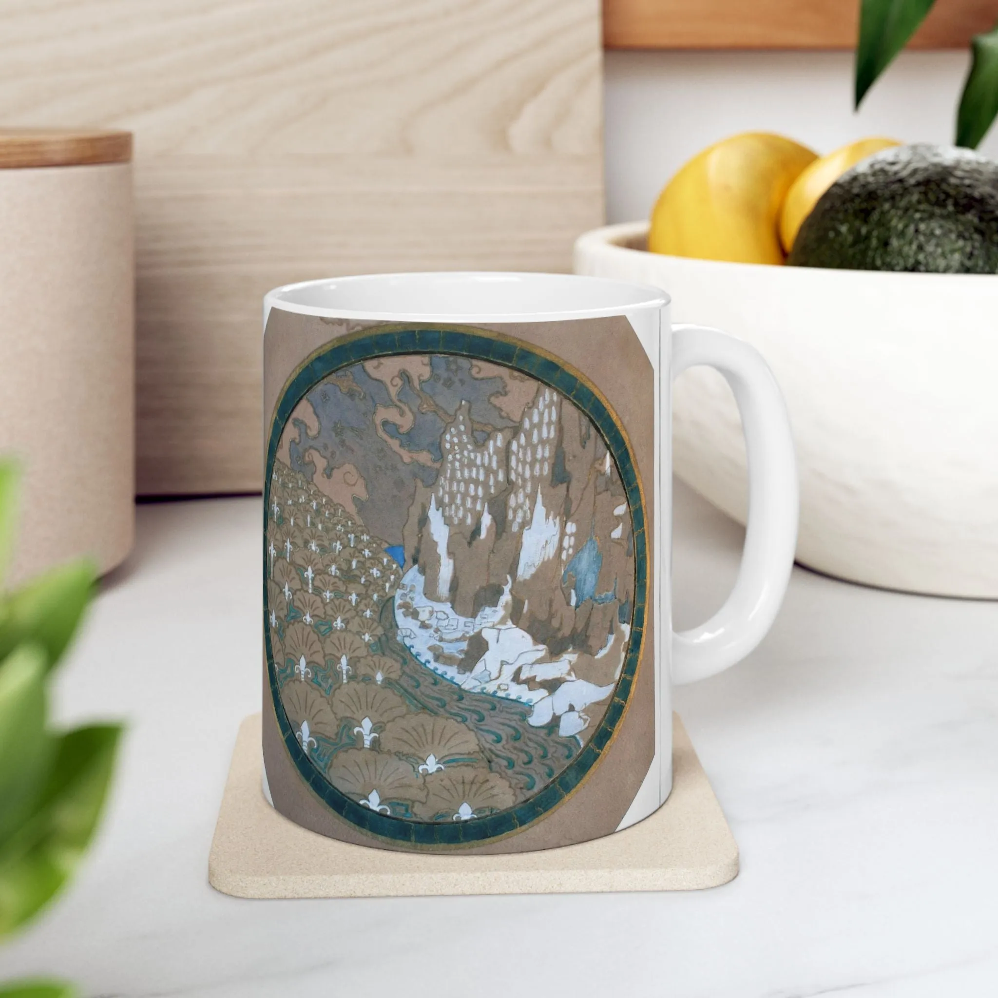 EliseuVisconti-A838-Paisagem rochosa estilizada – Email cloisonné – Estudo para Marchetaria Beautiful Novelty Ceramic Coffee Mug 11oz