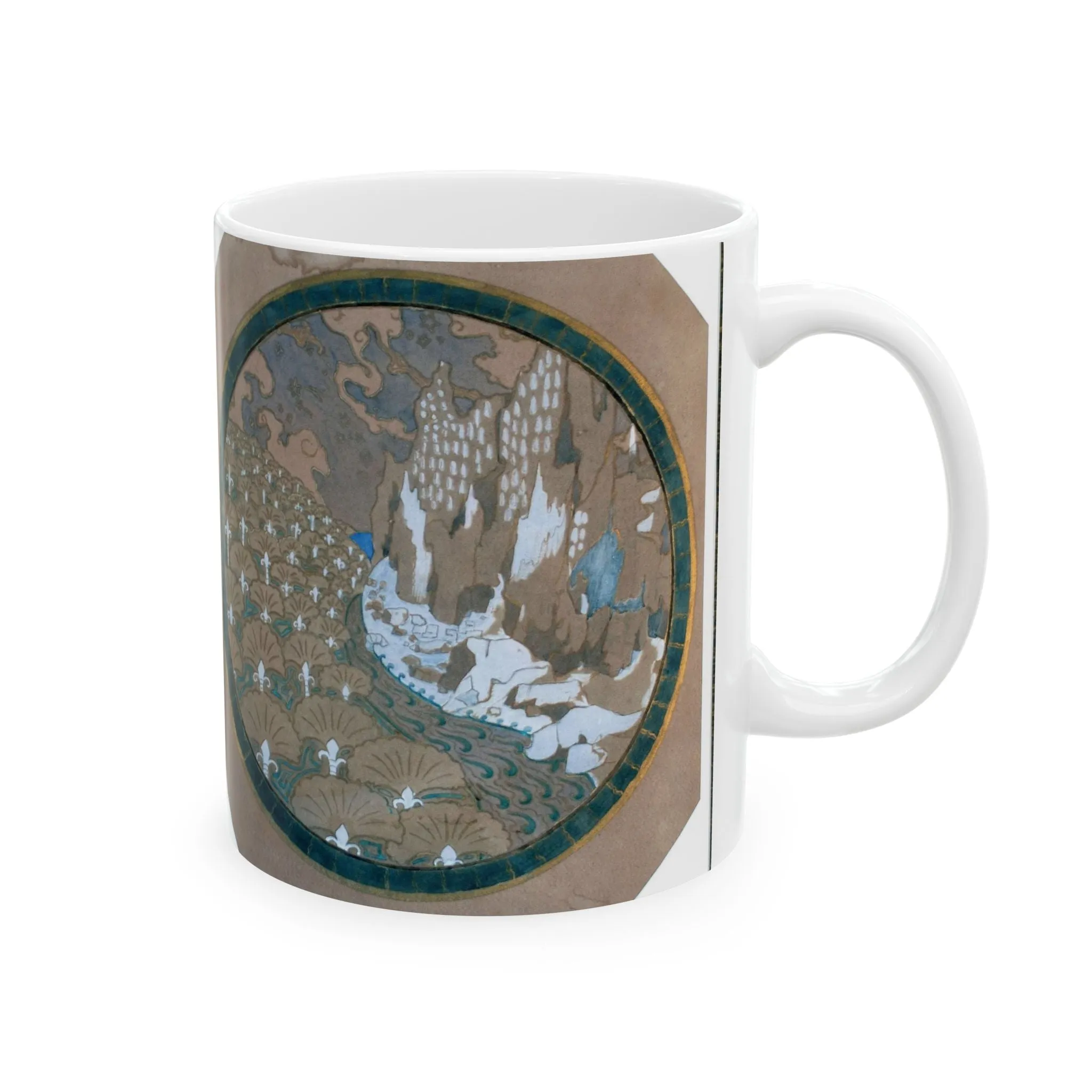 EliseuVisconti-A838-Paisagem rochosa estilizada – Email cloisonné – Estudo para Marchetaria Beautiful Novelty Ceramic Coffee Mug 11oz