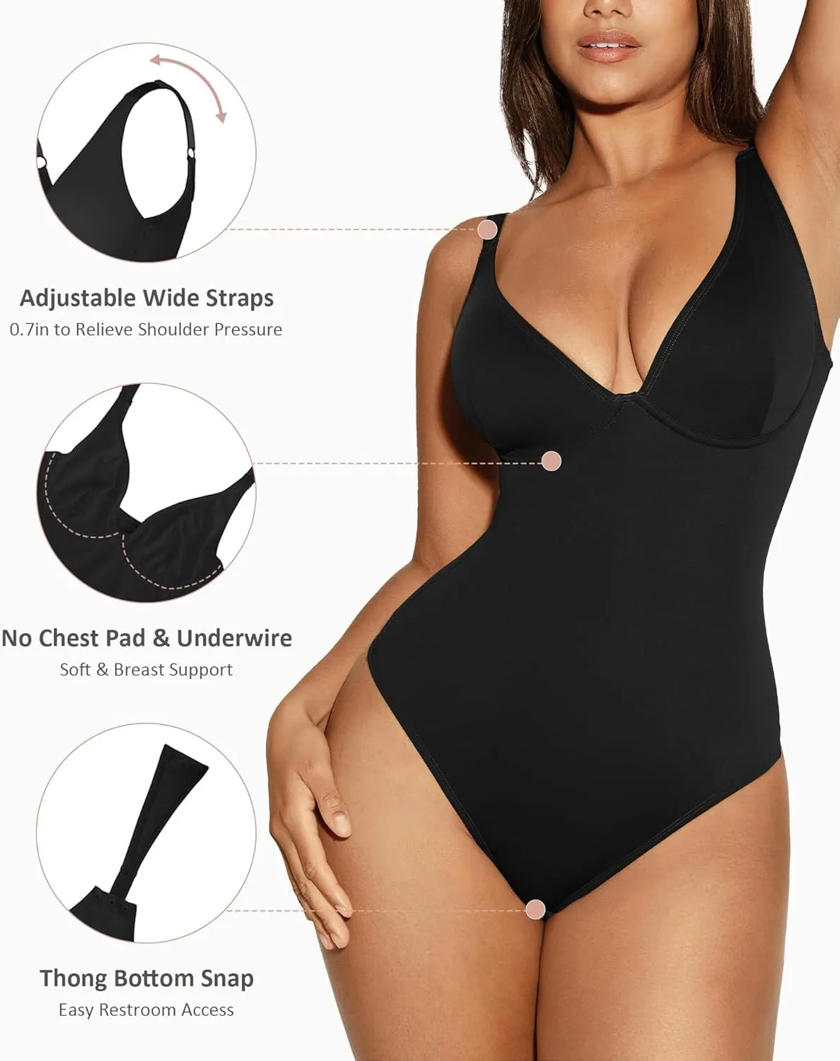FeelinGirl Shapewear Bodysuits for Women Tummy Control Body Suits Deep V Neck Thong Body Shaper