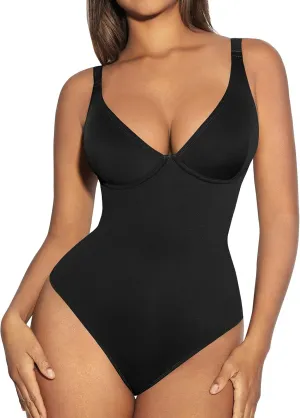FeelinGirl Shapewear Bodysuits for Women Tummy Control Body Suits Deep V Neck Thong Body Shaper