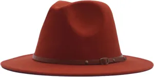 Hat Fedora Panama Womens Wool Hat Classic Wide Belt Buckle Floppy Baseball Caps New City Hat (Red, One Size)