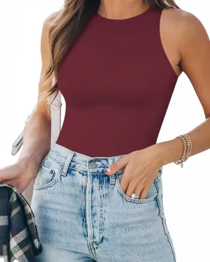MANGOPOP Tank Top Body Suits Women Sexy Crew Neck Racerback Halter Ribbed Sleeveless Bodysuit for Women