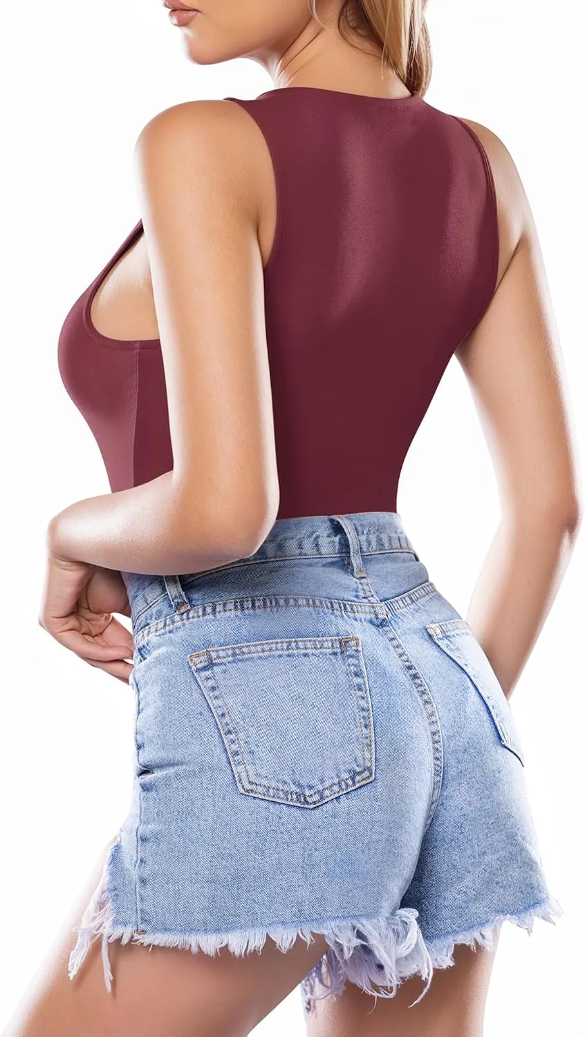 MANGOPOP Tank Top Body Suits Women Sexy Crew Neck Racerback Halter Ribbed Sleeveless Bodysuit for Women