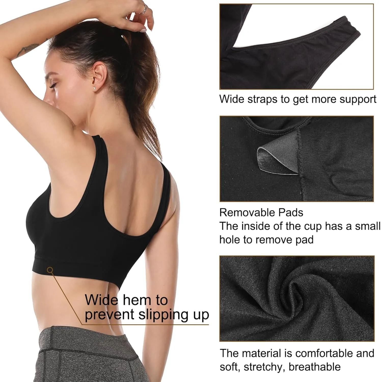 Onory 3 Pack Sports Bras for Women Wirefree Padded Workout Yoga Gym Fitness Bra Medium Support