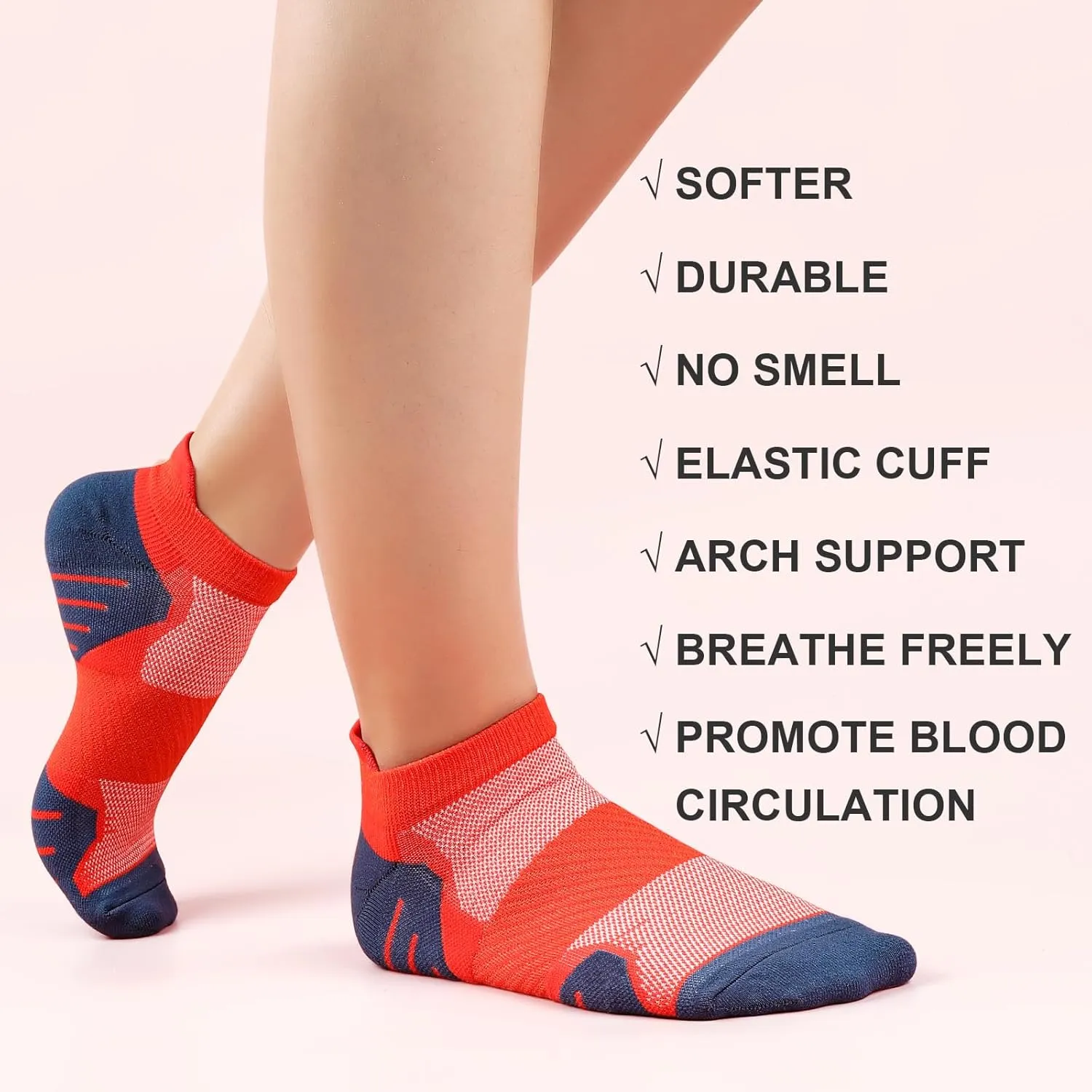 PAPLUS 6 Pairs Ankle Compression Socks for Women, Cushioned Running Socks with Arch Support, Low Cut, Targeted Compression
