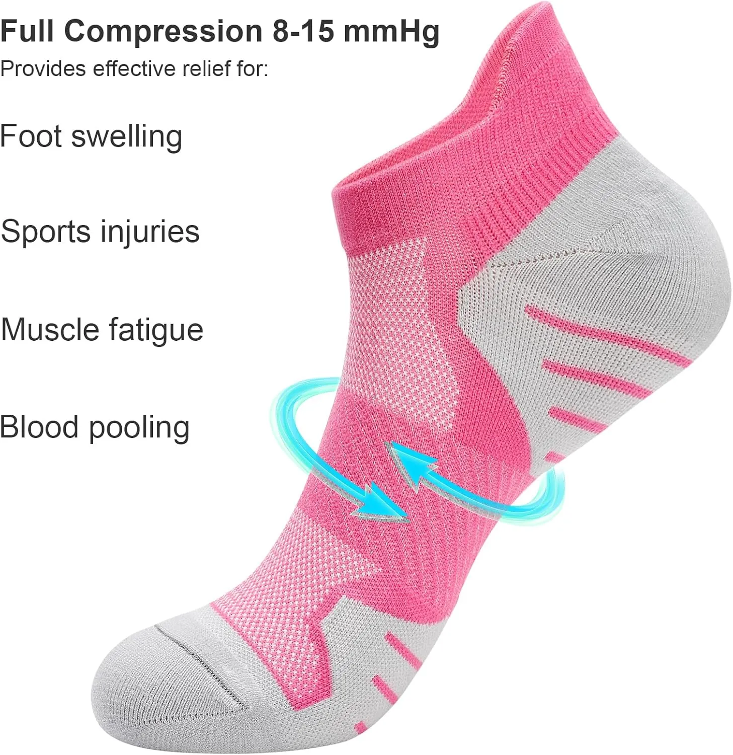 PAPLUS 6 Pairs Ankle Compression Socks for Women, Cushioned Running Socks with Arch Support, Low Cut, Targeted Compression