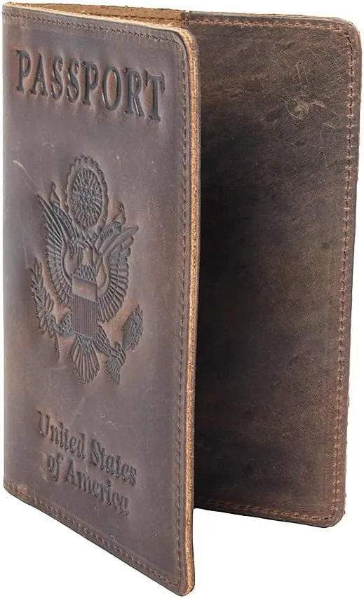 RFID Blocking Passport Holder Travel Wallet - Genuine Crazy Horse Leather for Men(Coffee)