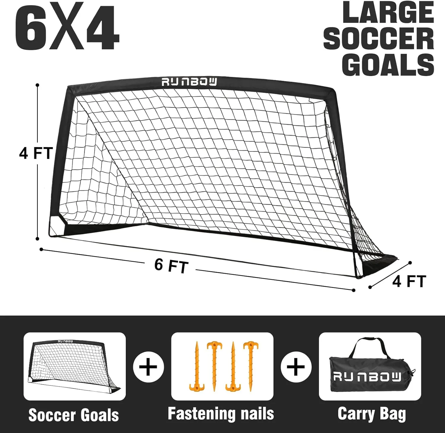 RUNBOW 6x4 ft Portable Kids Soccer Goal for Backyard Practice Soccer Net with Carry Bag