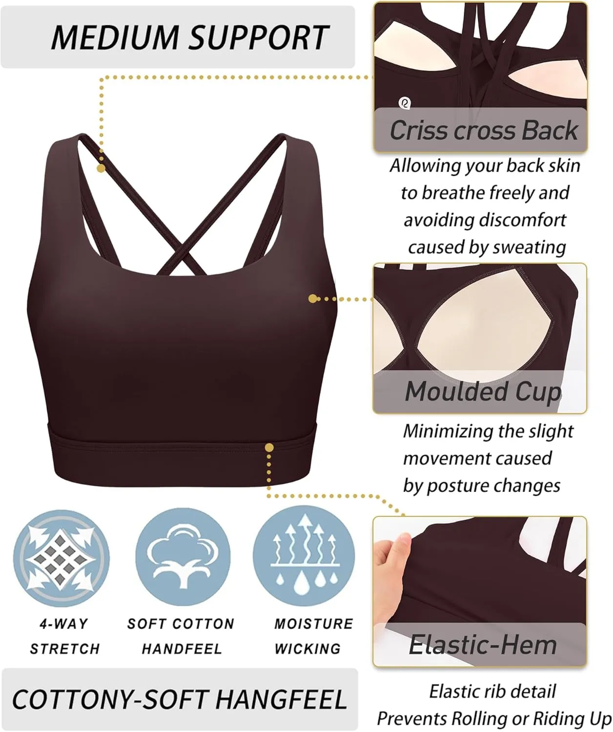 RUNNING GIRL Sports Bras for Women High Support, High Impact Strappy Sports Bra Moulded Cup Workout Bra