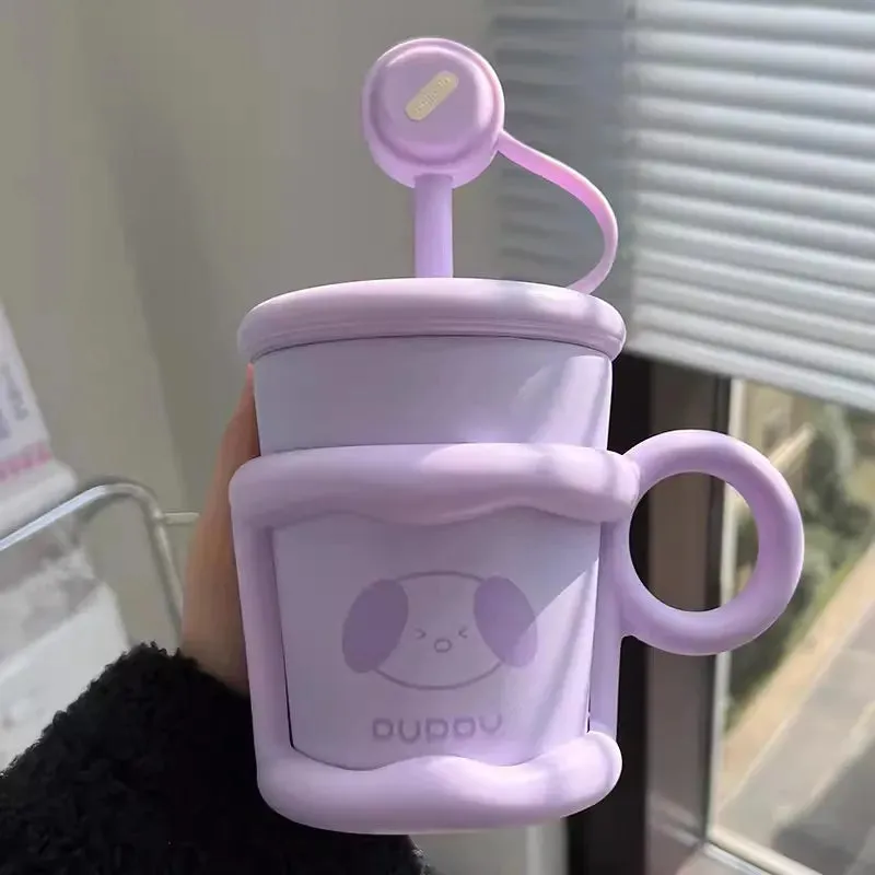 SINOTAO  -  Cute Puppy Thermos Sainless Steel Water Bottle With Straw Filter Tumbler 450ml Insulation Thermal  Cup For Coffee Tea Juice Gift