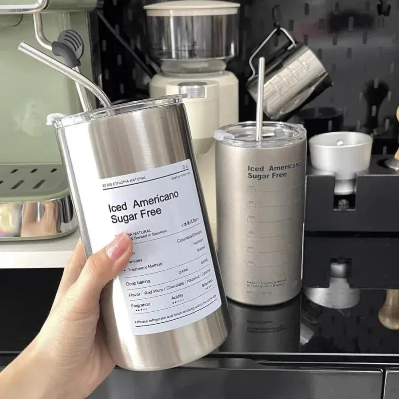 SINOTAO  -  European Style Vintage Upscale Coffee Cup  Ins Good-looking Stainless Steel Thermos with Straw Niche Water Bottle