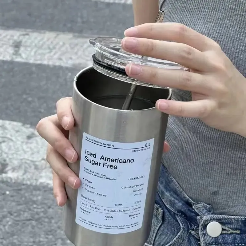 SINOTAO  -  European Style Vintage Upscale Coffee Cup  Ins Good-looking Stainless Steel Thermos with Straw Niche Water Bottle