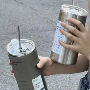 SINOTAO  -  European Style Vintage Upscale Coffee Cup  Ins Good-looking Stainless Steel Thermos with Straw Niche Water Bottle