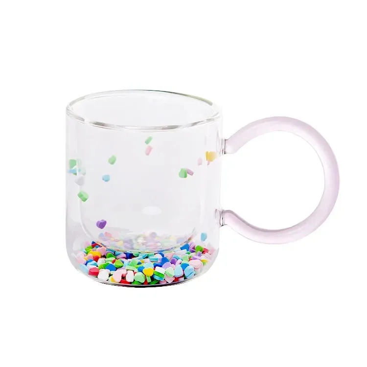 SINOTAO  -   Shining Fairy Double Layer Quicksand Water Cup Big Ear Coffee Breakfast Heat Insulation Bubble Sequin Creative Glass