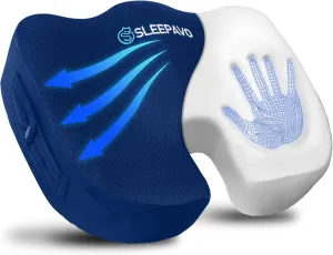 Sleepavo Navy Blue Memory Foam Seat Cushion for Office Chair - Pillow for Sciatica, Coccyx, Back, Tailbone and Lower Back Pain Relief - Orthopedic Chair Pad Lumbar Support in Office, Car, Airplane