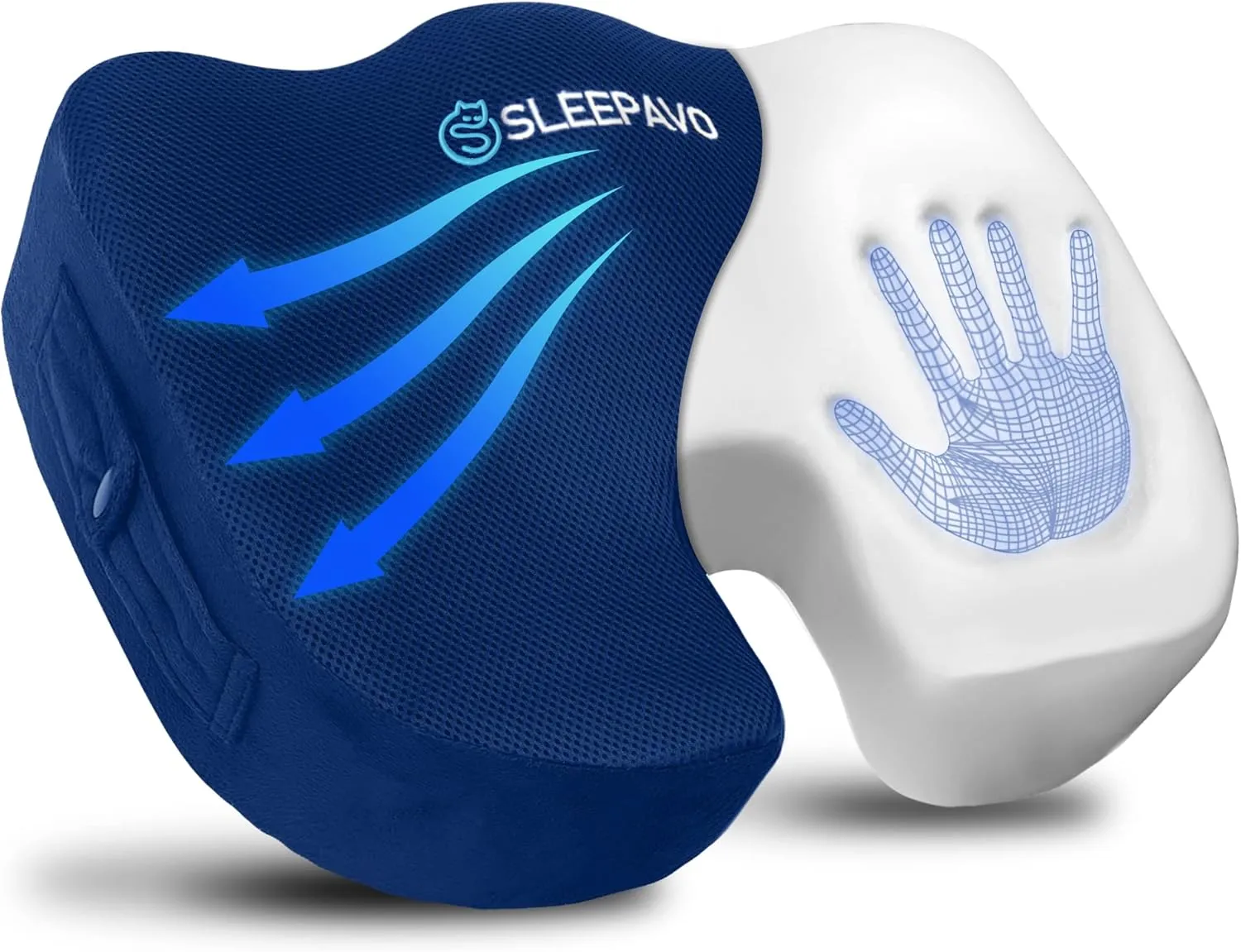 Sleepavo Navy Blue Memory Foam Seat Cushion for Office Chair - Pillow for Sciatica, Coccyx, Back, Tailbone and Lower Back Pain Relief - Orthopedic Chair Pad Lumbar Support in Office, Car, Airplane