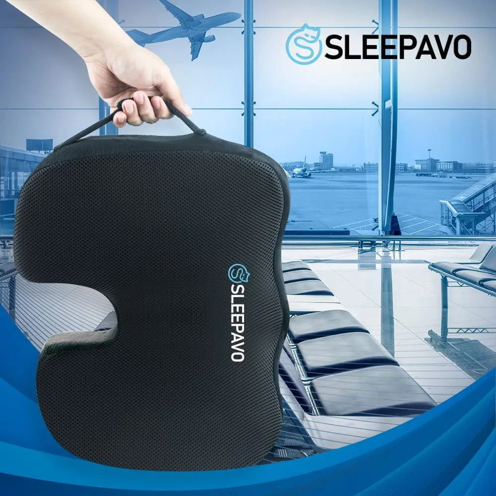 Sleepavo Office Chair Cushion - Seat Cushion for Tailbone Pain Relief - Butt Pillow for Coccyx, Sciatica, and Lower Back Pain - Orthopedic Chair Pad for Lumbar Support in Office Desk, Car, Airplane