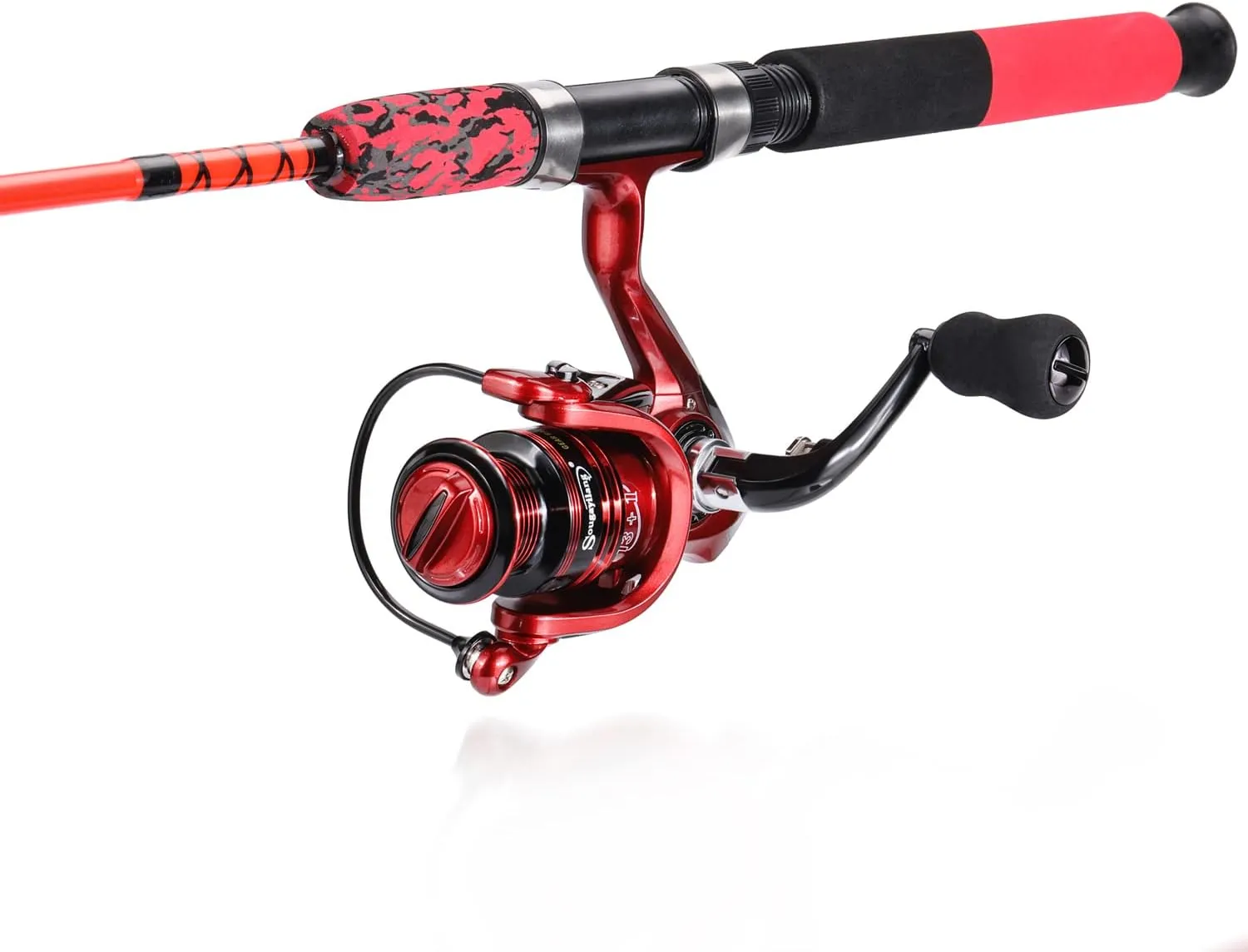 Sougayilang Spinning Reel and 2-Piece Fishing Rod Combo, Durable Graphite & Fiberglass Rod, Split-Grip Cork Handle,Right/Left Handle Position
