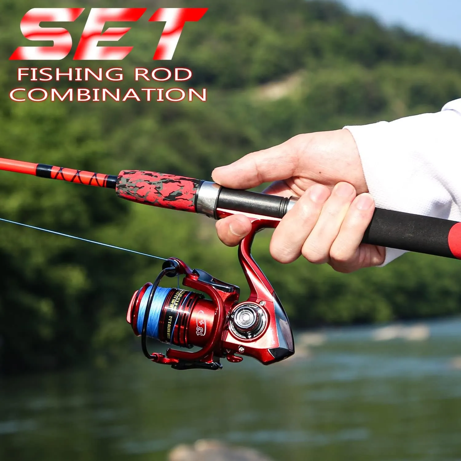 Sougayilang Spinning Reel and 2-Piece Fishing Rod Combo, Durable Graphite & Fiberglass Rod, Split-Grip Cork Handle,Right/Left Handle Position