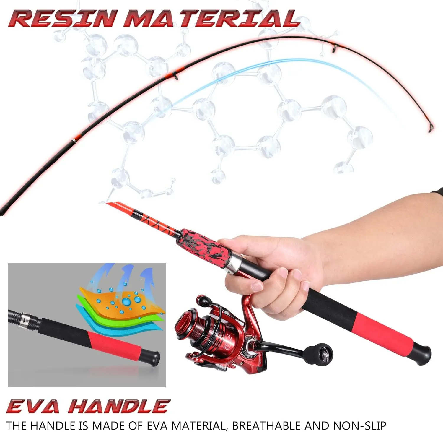 Sougayilang Spinning Reel and 2-Piece Fishing Rod Combo, Durable Graphite & Fiberglass Rod, Split-Grip Cork Handle,Right/Left Handle Position