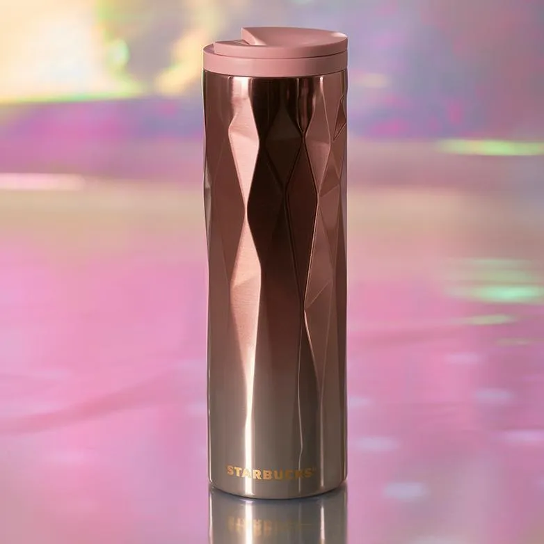 Starbucks China 2021 Pink Grey Gradient Stainless Steel 16oz Tumbler (Starbucks Pink Rose Gold Christmas 2021)