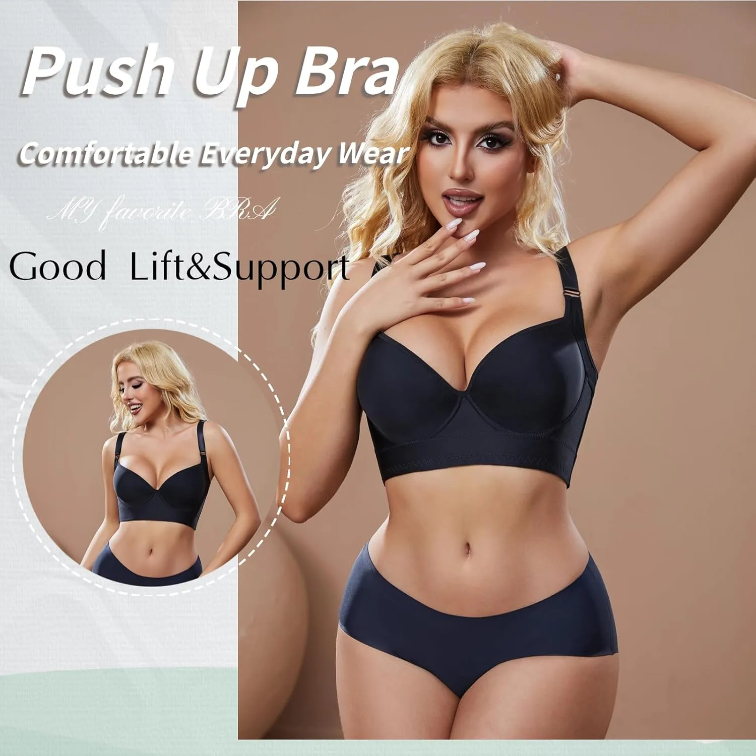 Super Push Up Bra Smoothing Back Fat Bra with Support Comfortable Seamless T Shirt Bra (34B-46DD)